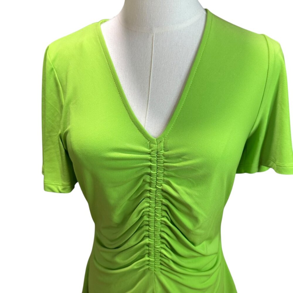 Michael Kors Ruched Front V-Neck Top in Lime Green | Size M NEW - Picture 7 of 9
